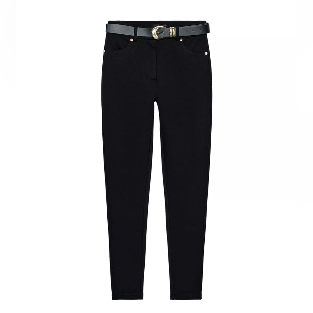 ZARA Black Mid- rise Belted Jeggings